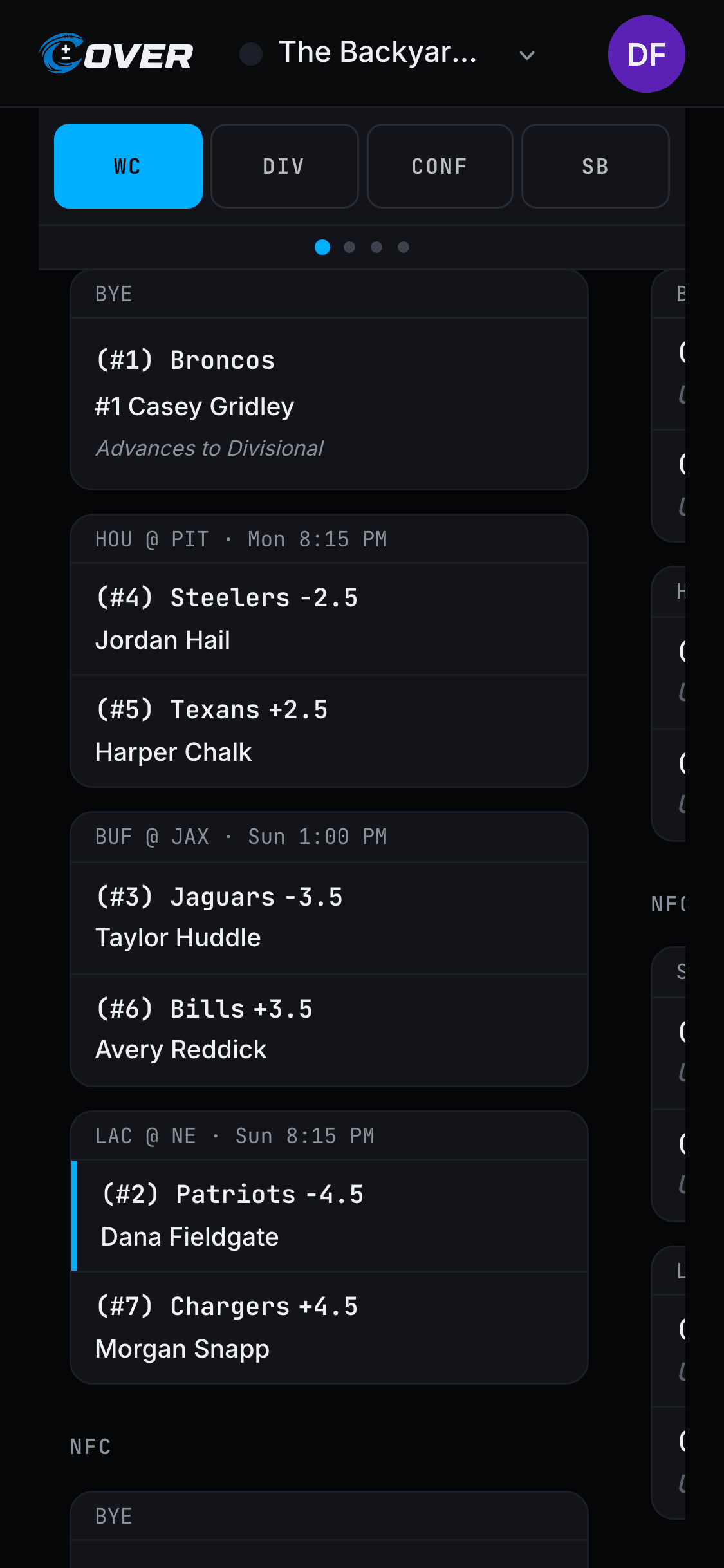Playoff bracket open to the Wild Card round matchups.
